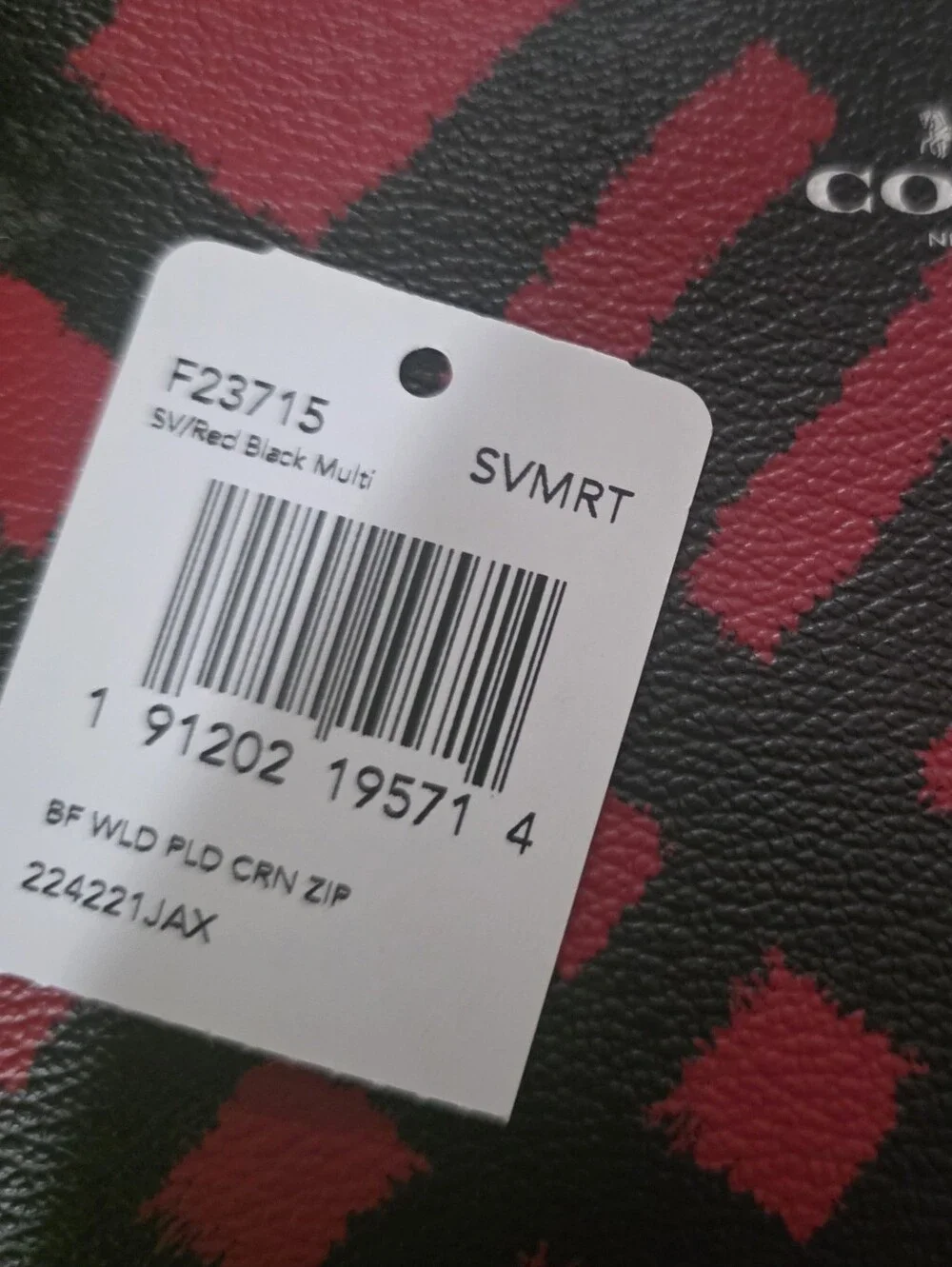 COACH Zip Wristlet Red Black Plaid Print NWT